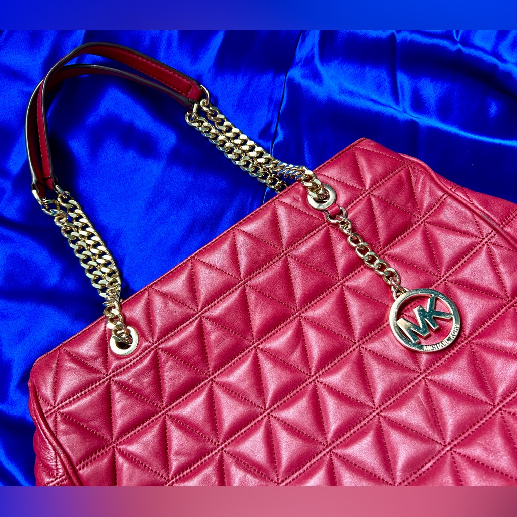 Michael Kors Red Leather Satchel W/ Gold Accents